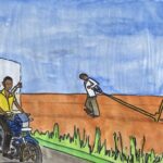 Sketch Cycle with glass and man drawn plough